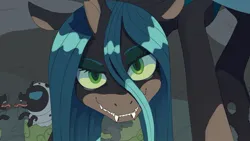 Size: 1016x571 | Tagged: safe, artist:ghoasthead, derpibooru import, queen chrysalis, changeling, changeling larva, changeling queen, nymph, pony, fangs, female, grub, image, jpeg, larva, looking at you, mare, smiling, tongue out