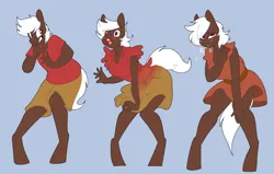 Size: 1500x952 | Tagged: safe, artist:koportable, derpibooru import, oc, oc:cherry cordial, unofficial characters only, anthro, unguligrade anthro, blushing, clothes, dress, image, male to female, panting, png, rule 63, simple background, solo, transformation, transformation sequence, transforming clothes, transgender transformation