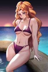 Size: 800x1200 | Tagged: suggestive, artist:tzc, derpibooru import, adagio dazzle, human, bedroom eyes, belly button, bikini, blushing, breasts, clothes, female, grin, humanized, image, jpeg, smiling, solo, solo female, swimsuit