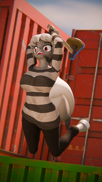 Size: 2160x3840 | Tagged: safe, artist:arcanetesla, derpibooru import, oc, unofficial characters only, anthro, pony, unicorn, 3d, blender, container, female, hammer, horn, image, landmine, mare, png, rage, solo