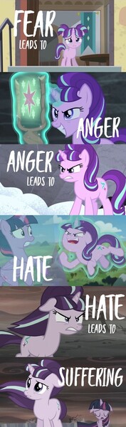 Size: 604x2048 | Tagged: safe, derpibooru import, edit, edited screencap, screencap, starlight glimmer, twilight sparkle, twilight sparkle (alicorn), alicorn, pony, unicorn, season 5, the cutie map, the cutie re-mark, female, filly, filly starlight glimmer, g4, horn, image, jpeg, mare, s5 starlight, younger