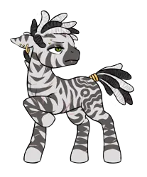 Size: 1088x1311 | Tagged: safe, alternate version, artist:multiverseequine, derpibooru import, oc, oc:zuberi, unofficial characters only, pony, zebra, derpibooru exclusive, ear piercing, eye scar, eyebrow piercing, facial scar, frown, full body, futa, futa oc, green eyes, image, intersex, jewelry, looking back, piercing, png, raised hoof, ring, scar, simple background, solo, striped mane, stripes, tail, tail ring, transparent background, zebra oc