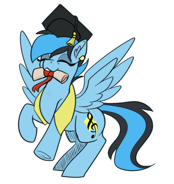 Size: 2044x2160 | Tagged: safe, artist:sevenserenity, derpibooru import, oc, oc:icylightning, unofficial characters only, pegasus, diploma, ear piercing, frog (hoof), graduation cap, graduation stole, hat, image, piercing, png, simple background, solo, transparent background, underhoof