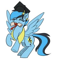 Size: 2044x2160 | Tagged: safe, artist:sevenserenity, derpibooru import, oc, oc:icylightning, unofficial characters only, pegasus, diploma, ear piercing, frog (hoof), graduation cap, graduation stole, hat, image, piercing, png, simple background, solo, transparent background, underhoof