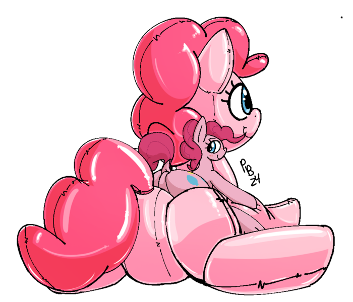 Size: 945x810 | Tagged: suggestive, artist:ponballoon, derpibooru import, pinkie pie, inflatable pony, g4, image, inflatable, inflatable toy, png, pool toy, rear view, riding, shiny, solo