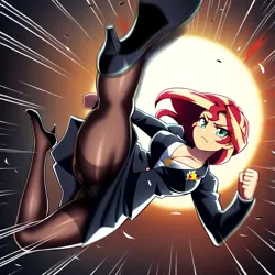 Size: 1024x1024 | Tagged: prompter needed, source needed, suggestive, ai content, derpibooru import, machine learning generated, novelai, stable diffusion, sunset shimmer, human, equestria girls, breasts, business suit, busty sunset shimmer, cleavage, clothes, female, flying kick, g4, high heels, image, kick, kicking, martial arts, pantyhose, png, schrödinger's pantsu, shoes, skirt, suit, upskirt