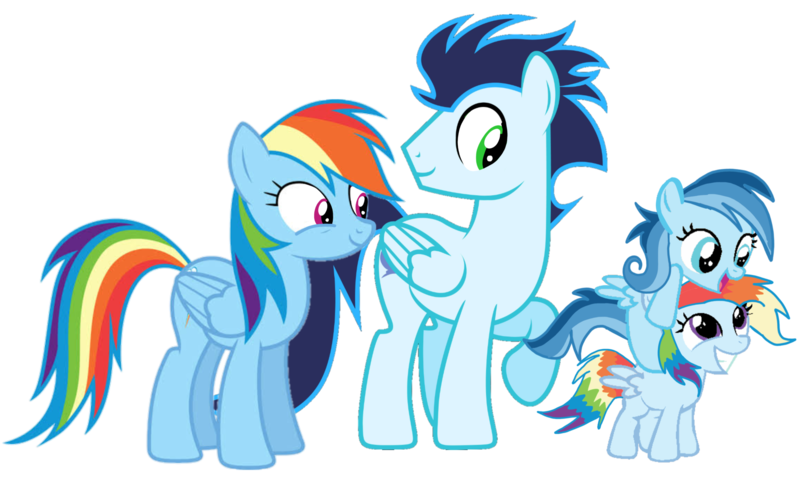 Size: 3466x2088 | Tagged: safe, derpibooru import, rainbow dash, soarin', oc, oc:ragtag, oc:shooting star, pegasus, pony, female, filly, foal, image, male, mare, offspring, parent:rainbow dash, parent:soarin', parents:soarindash, png, shipping, siblings, simple background, soarindash, stallion, straight, transparent background, twins