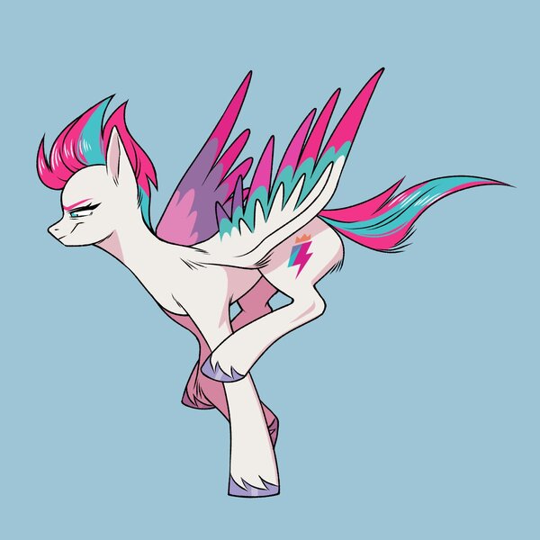 Size: 1573x1572 | Tagged: safe, artist:1313artemis13, derpibooru import, zipp storm, pegasus, pony, g5, blue background, colored wings, female, flowing mane, flowing tail, flying, image, jpeg, mare, silver hooves, simple background, solo, spread wings, tail, two toned mane, two toned tail, two toned wings, unshorn fetlocks, white coat, wings