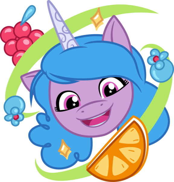 Size: 3000x3126 | Tagged: safe, artist:cloudy glow, derpibooru import, izzy moonbow, unicorn, g5, food, fruit, horn, image, orange, png, simple background, solo, transparent background