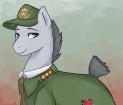 Size: 1013x868 | Tagged: safe, artist:naaw, derpibooru import, oc, oc:verbose maxim, equestria at war mod, clothes, green eyes, hat, image, necktie, png, simple background, smiling