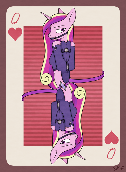 Size: 1000x1360 | Tagged: suggestive, artist:seltiox, derpibooru import, princess cadance, alicorn, anthro, pony, bdsm, belts, bit gag, bodysuit, bondage, bound, bound and gagged, bound wings, breasts, captured, card, card game, caught, clothes, damsel in distress, digital art, encasement, female, fetish, g4, gag, helpless, horn, horn ring, image, jewelry, kidnapped, magic suppression, mare, mummyjacket, peril, png, restrained, ring, signature, skintight, solo, solo female, straitjacket, straps, tied, tied up, wing sleeves, wings, wrapped up
