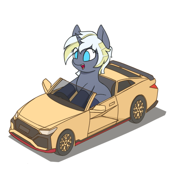 Size: 1668x1668 | Tagged: safe, artist:zeroonesunray, derpibooru import, oc, unicorn, car, commission, female, horn, image, png, solo, ych result, your character here