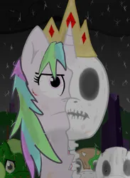 Size: 819x1120 | Tagged: safe, artist:minecake, derpibooru import, oc, oc:cake sparkle, crystal pony, pony, skeleton pony, undead, zombie, zombie pony, adventure time, bone, bust, dead, death, group, half skeleton, image, litch queen, png, portrait, skeleton, snow