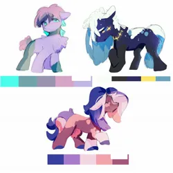 Size: 2048x2048 | Tagged: safe, artist:guarimbasmrd, derpibooru import, oc, unofficial characters only, earth pony, pony, adoptable, chest fluff, female, image, jpeg, mare, reference sheet, simple background, trio, white background