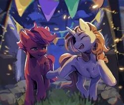 Size: 1307x1104 | Tagged: safe, artist:guarimbasmrd, derpibooru import, oc, unofficial characters only, earth pony, pony, unicorn, duo, female, horn, image, jpeg, looking at each other, looking at someone, male, mare, stallion
