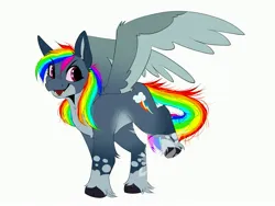 Size: 4000x3000 | Tagged: safe, artist:laureld3040, derpibooru import, rainbow dash, pegasus, pony, alternate design, chest fluff, cloven hooves, colored wings, female, g4, image, jpeg, mare, simple background, solo, spread wings, twitterina design, unshorn fetlocks, white background, wings