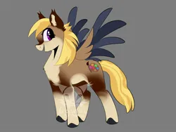 Size: 2048x1536 | Tagged: safe, artist:laureld3040, derpibooru import, oc, unofficial characters only, pegasus, pony, chest fluff, cloven hooves, colored wings, ear fluff, ear tufts, gray background, image, jpeg, male, simple background, spread wings, stallion, watermark, wings