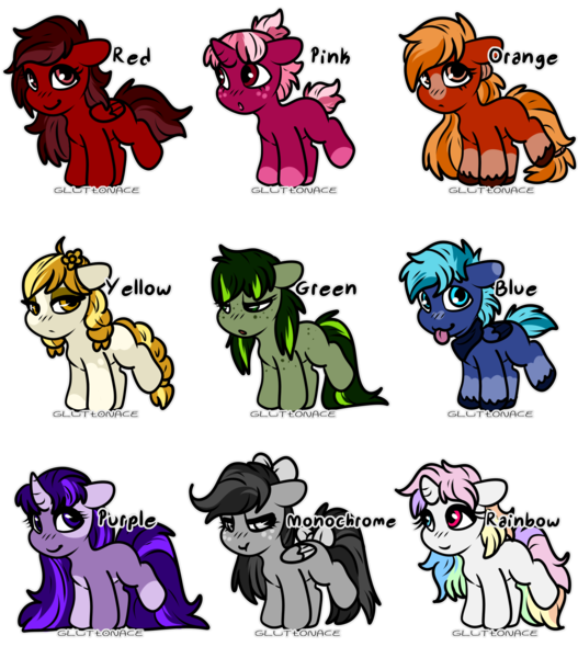 Size: 2000x2276 | Tagged: safe, artist:sexygoatgod, derpibooru import, oc, unofficial characters only, earth pony, pegasus, pony, unicorn, adoptable, chibi, female, horn, image, male, png, simple background, transparent background