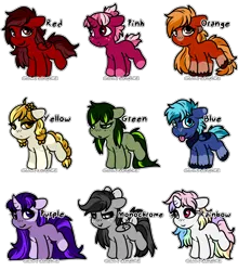 Size: 2000x2276 | Tagged: safe, artist:sexygoatgod, derpibooru import, oc, unofficial characters only, earth pony, pegasus, pony, unicorn, adoptable, chibi, female, horn, image, male, png, simple background, transparent background