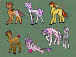 Size: 2048x1535 | Tagged: safe, artist:rad_parrot, derpibooru import, screencap, apple bloom, babs seed, diamond tiara, princess cadance, scootaloo, silver spoon, sweetie belle, alicorn, earth pony, pegasus, pony, unicorn, alternate design, amputee, bandage, braid, chest fluff, crystal heart, curved horn, cutie mark crusaders, female, g4, glasses, green background, horn, image, jpeg, lying down, mare, prone, prosthetic leg, prosthetic limb, prosthetics, simple background, twitterina design