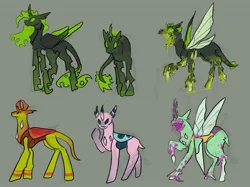 Size: 2048x1535 | Tagged: semi-grimdark, artist:rad_parrot, derpibooru import, queen chrysalis, thorax, changedling, changeling, changeling queen, pony, alternate design, curved horn, female, g4, horn, image, infected, jpeg, leonine tail, mare, mlp infection, simple background, tail
