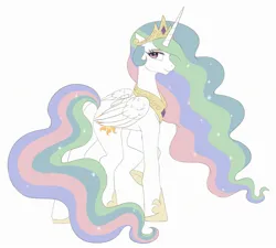 Size: 2213x1994 | Tagged: safe, alternate version, artist:ghoasthead, derpibooru import, princess celestia, alicorn, pony, concave belly, female, g4, hoof shoes, image, jewelry, jpeg, mare, peytral, regalia, simple background, solo, white background