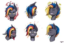 Size: 3000x2000 | Tagged: safe, artist:wolfmask, derpibooru import, oc, oc:dreaming dusk, unofficial characters only, bat pony, drunk, expressions, grin, image, open mouth, png, signature, simple background, sleeping, smiling, solo, sparkles, stare, teeth, white background
