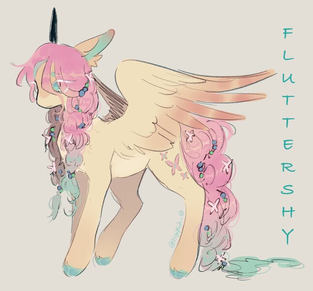 Size: 1664x1546 | Tagged: safe, artist:tiggs2_0, derpibooru import, fluttershy, pegasus, pony, alternate design, female, g4, image, jpeg, mare, simple background, solo, spread wings, wings