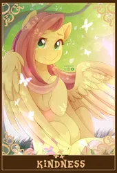 Size: 1390x2048 | Tagged: safe, artist:applesartt, derpibooru import, fluttershy, pegasus, pony, female, g4, image, looking at you, mare, partially open wings, png, smiling, smiling at you, solo, tarot card, wings