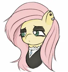 Size: 1464x1548 | Tagged: safe, artist:毛绒叠叠乐, derpibooru import, fluttershy, pegasus, pony, bust, female, fluttergoth, image, jpeg, mare, portrait, simple background, solo, white background