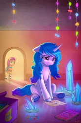 Size: 1956x2970 | Tagged: safe, artist:robin jacks, derpibooru import, izzy moonbow, sunny starscout, earth pony, pony, unicorn, g5, crystal, duo, female, horn, image, mare, png, sitting