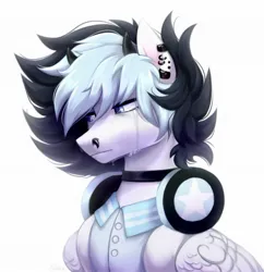 Size: 1857x1922 | Tagged: safe, alternate version, artist:sparkling_light, derpibooru import, oc, unofficial characters only, pegasus, pony, clothes, crying, ear piercing, earring, headphones, image, jewelry, jpeg, male, nose piercing, piercing, simple background, stallion