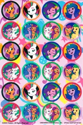 Size: 1207x1802 | Tagged: safe, derpibooru import, hitch trailblazer, izzy moonbow, pipp petals, sunny starscout, zipp storm, earth pony, pegasus, pony, unicorn, g5, abstract background, female, horn, image, male, merchandise, png, scan, sticker set