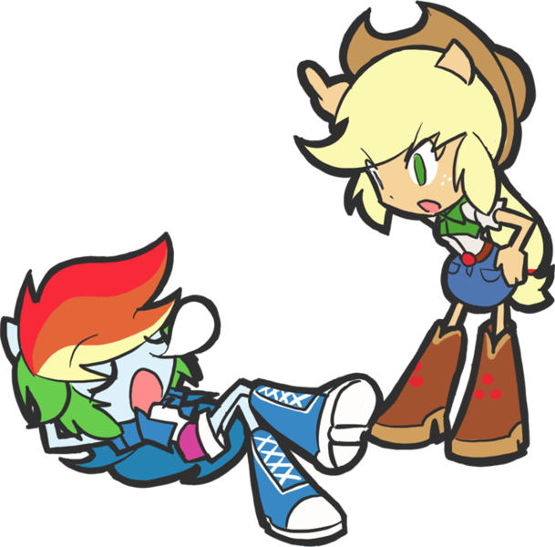 Size: 712x701 | Tagged: safe, artist:rvceric, applejack, rainbow dash, human, equestria girls, boots, chibi, clothes, cowboy hat, denim skirt, doll, eared humanization, equestria girls minis, eyes closed, female, g4, hat, humanized, image, on back, pixiv, png, shoes, shorts, simple background, skirt, sleeping, stetson, toy, transparent background