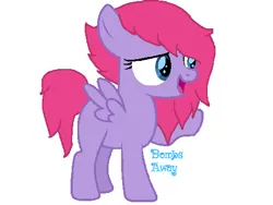 Size: 480x360 | Tagged: safe, artist:margarets-bases, artist:salty air, derpibooru import, oc, oc:bombs away, unofficial characters only, pegasus, pony, blank flank, blue eyes, female, filly, foal, image, magenta mane, magenta tail, parent:twilight sparkle, pegasus oc, png, purple coat, royalty, smug, wings