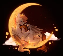 Size: 4163x3706 | Tagged: safe, artist:tyutya, derpibooru import, pegasus, pony, cloud, image, moon, png, stars, tangible heavenly object, wings