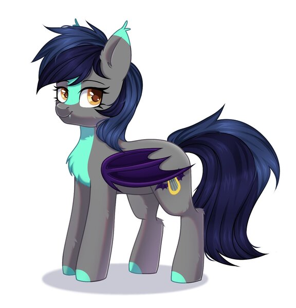 Size: 1317x1372 | Tagged: safe, artist:arllistar, derpibooru import, oc, unofficial characters only, bat pony, pony, blaze (coat marking), chest fluff, coat markings, facial markings, fangs, image, jpeg, simple background, solo, white background