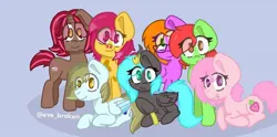 Size: 720x358 | Tagged: safe, artist:eve_broken, derpibooru import, oc, oc:aura star, oc:emmy pony, oc:eve rose, oc:ichi rose, oc:ribbun, oc:shell spin, oc:zeke, unofficial characters only, image, jpeg