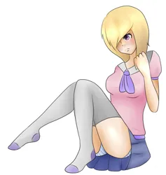 Size: 820x864 | Tagged: safe, derpibooru import, oc, oc:cutie pie, unofficial characters only, human, blonde hair, clothes, hair over one eye, humanized, image, png, socks, solo