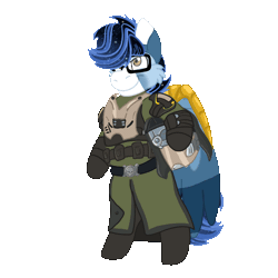 Size: 1500x1500 | Tagged: safe, artist:euspuche, derpibooru import, oc, oc:soaring spirit, unofficial characters only, pegasus, pony, semi-anthro, accessory, animated, armor, bipedal, coat markings, colored ears, commission, facial markings, gif, glasses, helldivers, helldivers 2, helmet, image, male, multicolored hair, multicolored mane, multicolored tail, simple background, solo, stallion, tail, three toned wings, transparent background, wing armor, wing brace, wings, ych result, your character here