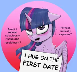 Size: 2000x1863 | Tagged: safe, artist:chopsticks, derpibooru import, twilight sparkle, twilight sparkle (alicorn), alicorn, pony, adorkable, bedroom eyes, blushing, braces, cheek fluff, chest fluff, cute, dialogue, dork, female, flirting, floppy ears, g4, image, looking at you, open mouth, png, sign, solo, spread wings, stray strand, talking to viewer, text, twiabetes, wing fluff, wing hold, wings