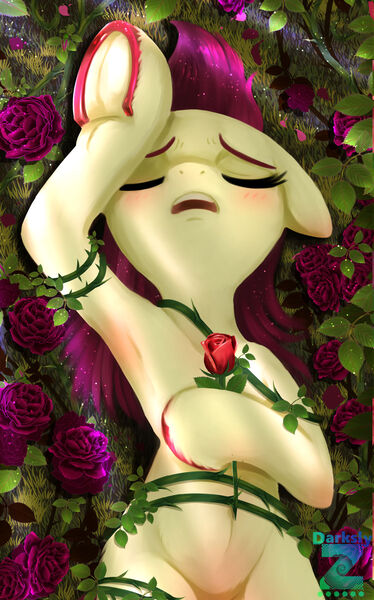 Size: 1122x1799 | Tagged: suggestive, artist:darksly, derpibooru import, roseluck, earth pony, pony, body pillow, cropped, image, jpeg, solo