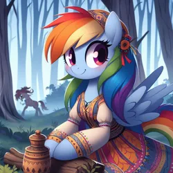 Size: 1024x1024 | Tagged: safe, ai content, derpibooru import, machine learning generated, rainbow dash, cute, cyrillic, dashabetes, forest, image, jpeg, nature, russian, slavic, tree