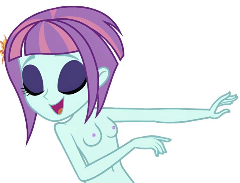 Size: 1750x1338 | Tagged: questionable, anonymous editor, derpibooru import, edit, edited screencap, screencap, sunny flare, human, equestria girls, background removed, breasts, eyeshadow, g4, image, makeup, nipples, nude edit, nudity, png, simple background, smiling, solo, transparent background