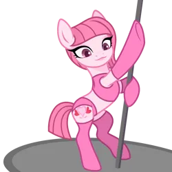 Size: 1598x1598 | Tagged: suggestive, artist:muhammad yunus, derpibooru import, oc, oc:annisa trihapsari, unofficial characters only, earth pony, pony, base used, clothes, earth pony oc, female, image, mare, panties, pink panties, pink socks, png, pole dancing, sexy, simple background, socks, solo, stripper pole, transparent background, underwear