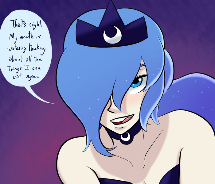 Size: 1280x1097 | Tagged: safe, artist:7nights, derpibooru import, princess luna, human, ask human luna, ask, female, g4, humanized, image, licking teeth, png, s1 luna, solo, speech bubble, teeth, tongue out, tumblr