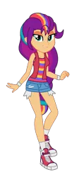 Size: 708x1484 | Tagged: safe, artist:robertsonskywa1, derpibooru import, sunny starscout, equestria girls, g5, bracelet, clothes, equestria girls-ified, female, g4, g5 to equestria girls, g5 to g4, generation leap, image, jewelry, new outfit, photo, png, shirt, shorts, sleeveless, solo, undershirt