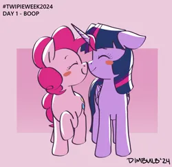 Size: 1482x1437 | Tagged: safe, artist:dimbulb, derpibooru import, pinkie pie, twilight sparkle, twilight sparkle (alicorn), alicorn, earth pony, pony, blushing, boop, female, image, lesbian, noseboop, png, shipping, twinkie