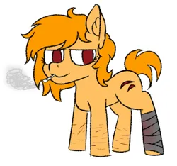 Size: 1615x1509 | Tagged: safe, artist:toricelli, derpibooru import, oc, oc:scar shine, earth pony, pony, alternate hairstyle, bandage, drugs, image, looking at you, png, scar, sketch, smoke cloud, smoking, smug, solo, too cool for school