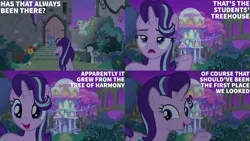 Size: 2000x1125 | Tagged: safe, derpibooru import, edit, edited screencap, editor:quoterific, screencap, maud pie, mudbriar, starlight glimmer, sunburst, terramar, trixie, student counsel, image, png, treehouse of harmony